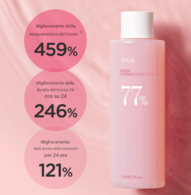 Anua - Peach 77% Niacin Essence Toner Tonico-essenza idratante con estratto di pesca al 77% - 250 ml